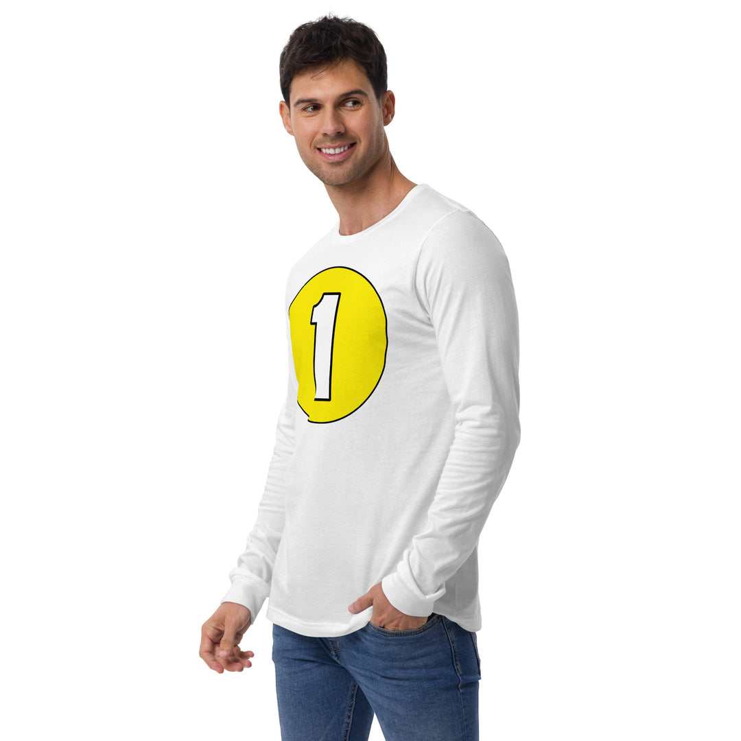 Unisex Long Sleeve Tee: White on Yellow 1