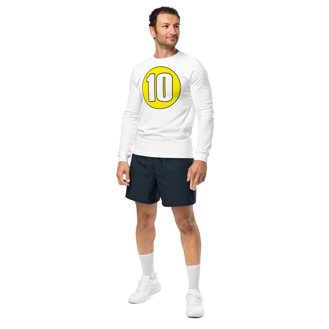 Unisex Long Sleeve Tee: White on Yellow 10