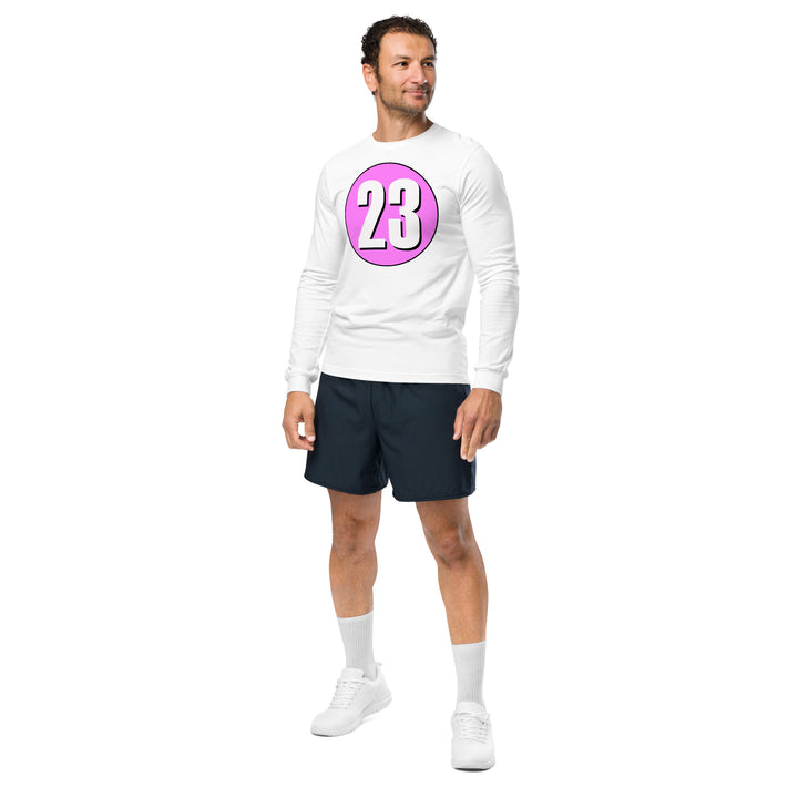 Unisex Long Sleeve Tee: White on Pink 23