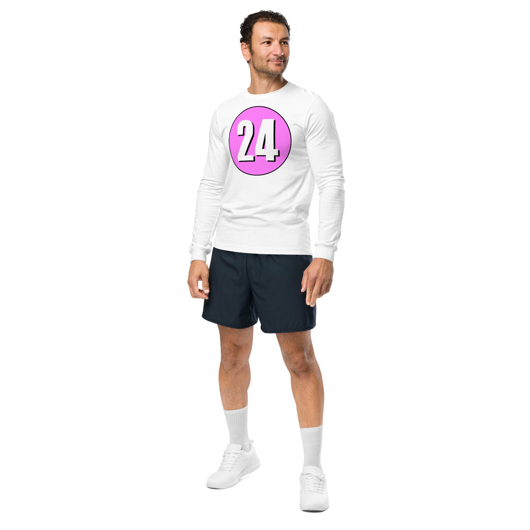 Unisex Long Sleeve Tee: White on Pink 24