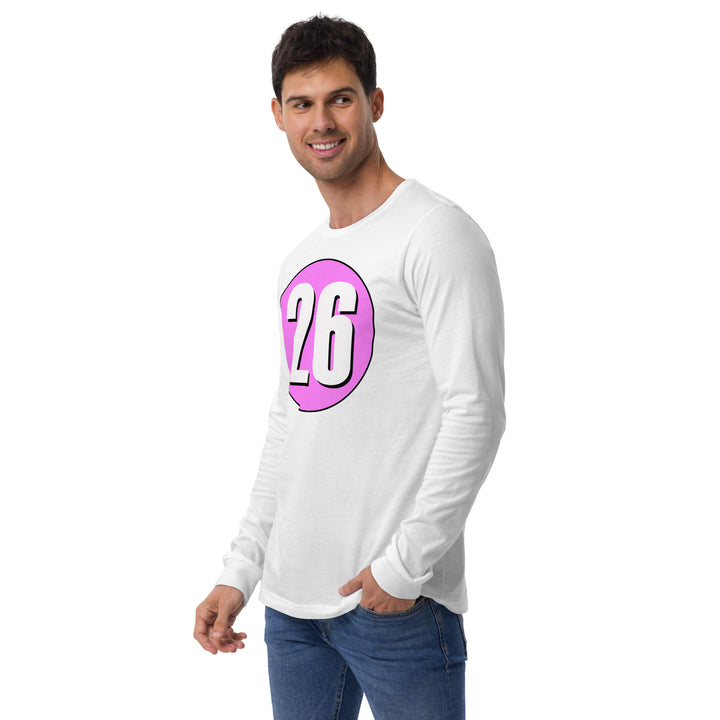 Unisex Long Sleeve Tee: White on Pink 26