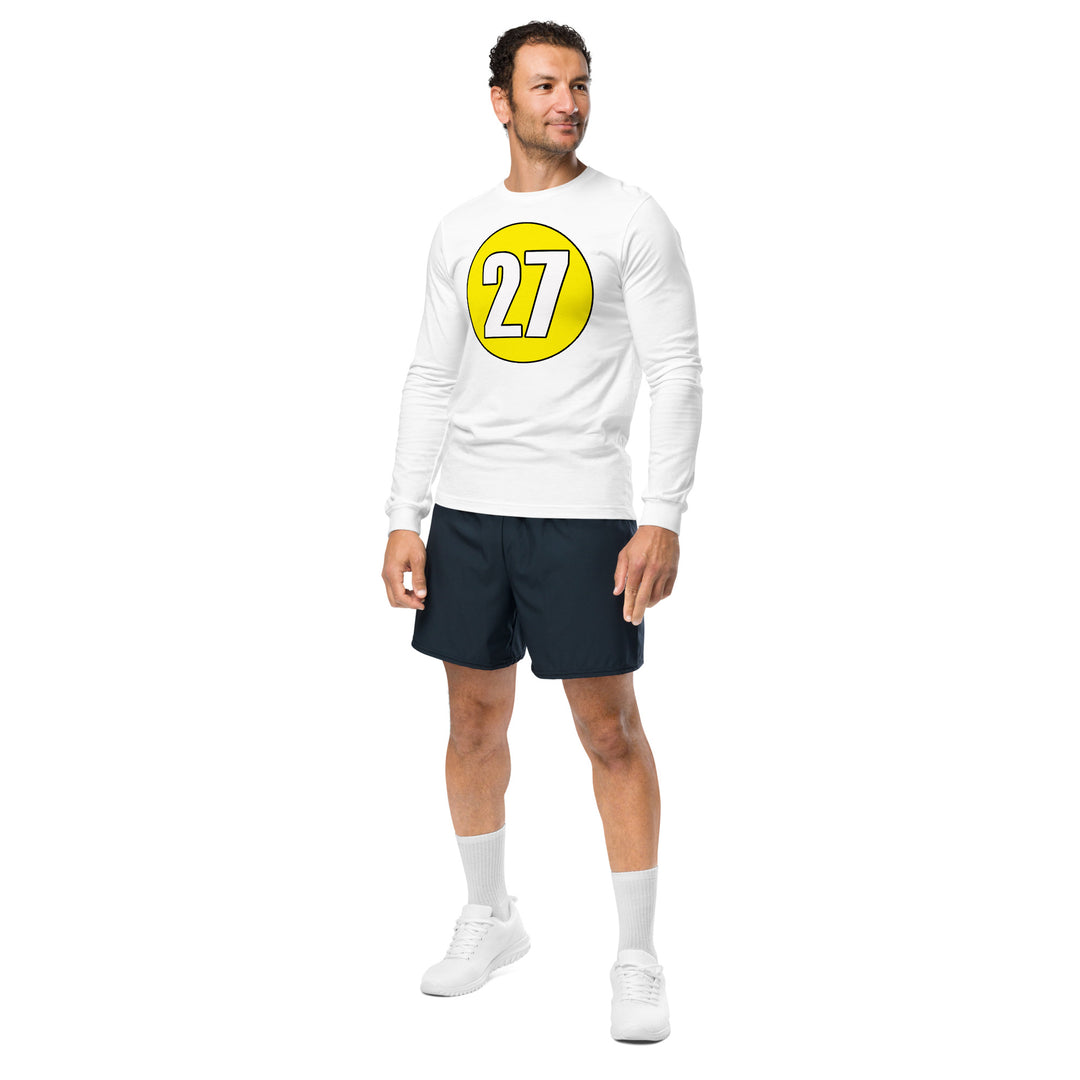 Unisex Long Sleeve Tee: White on Yellow 27