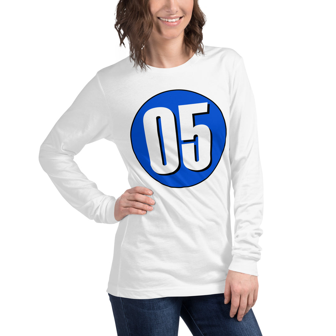 Unisex Long Sleeve Tee: White on Periwinkle 05