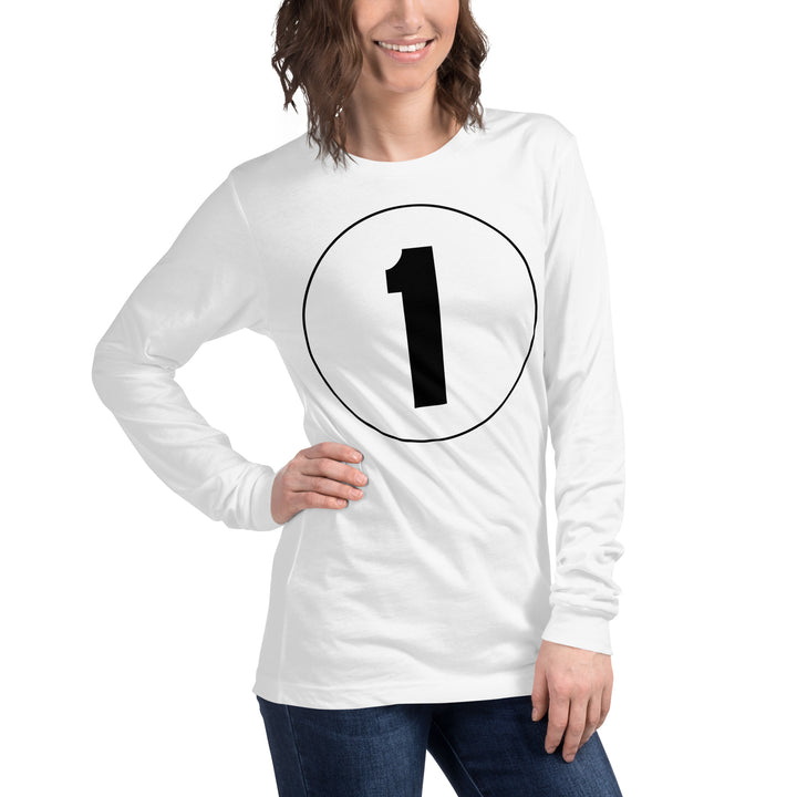 Unisex Long Sleeve Tee: Black on White 1