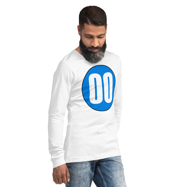 Unisex Long Sleeve Tee: White on Blue 00