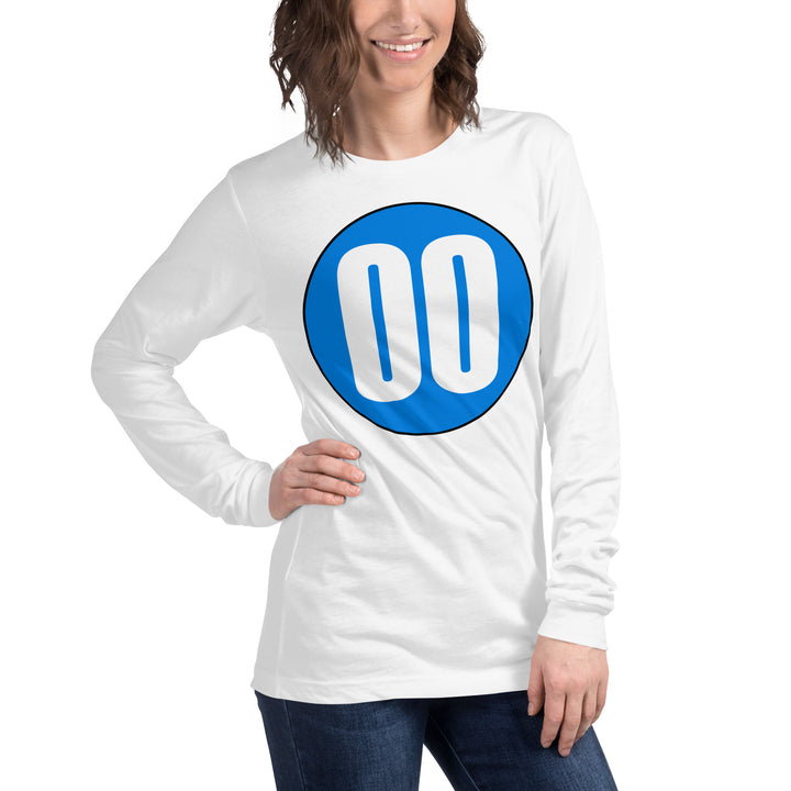 Unisex Long Sleeve Tee: White on Blue 00