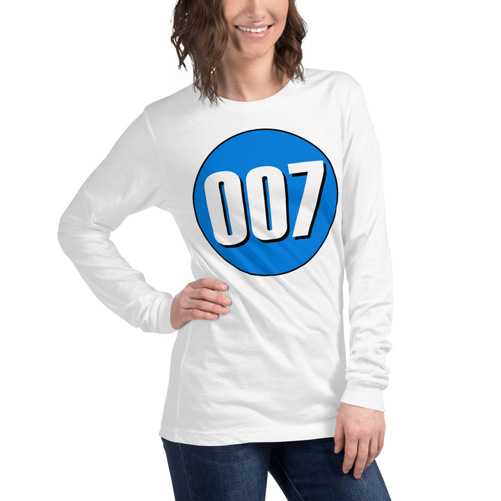 Unisex Long Sleeve Tee: White on Blue 007