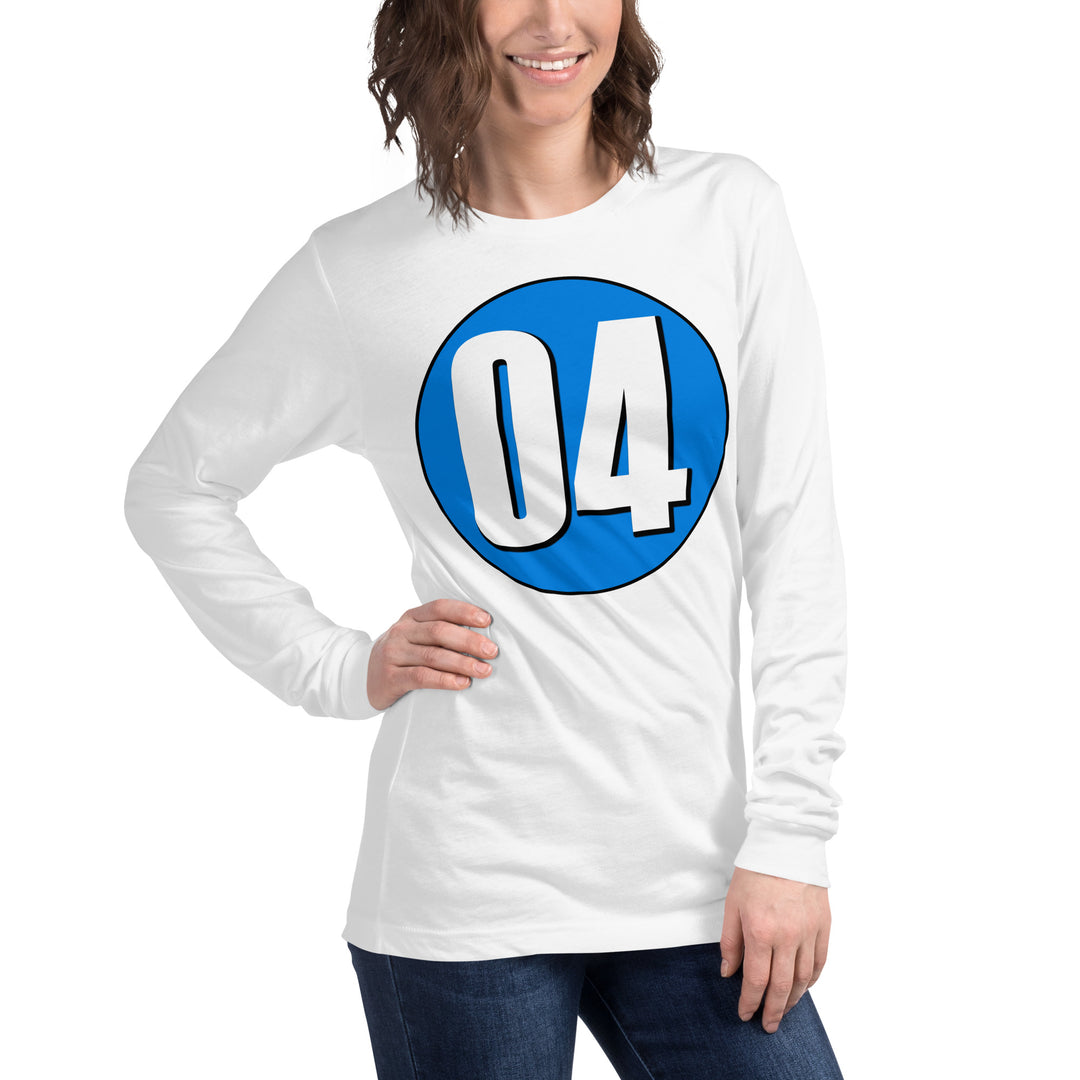 Unisex Long Sleeve Tee: White on Blue 04