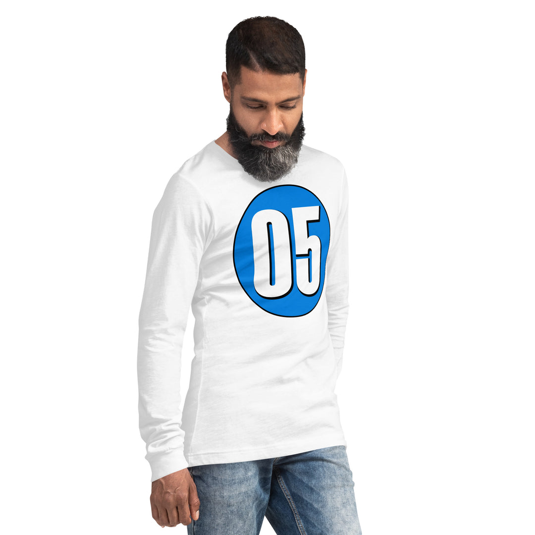 Unisex Long Sleeve Tee: White on Blue 05