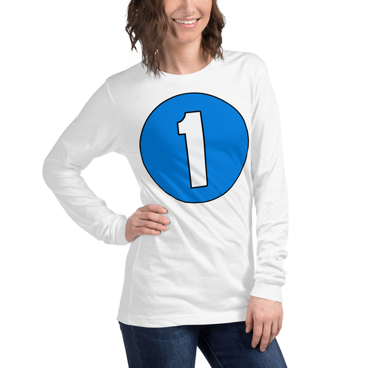 Unisex Long Sleeve Tee: White on Blue 1