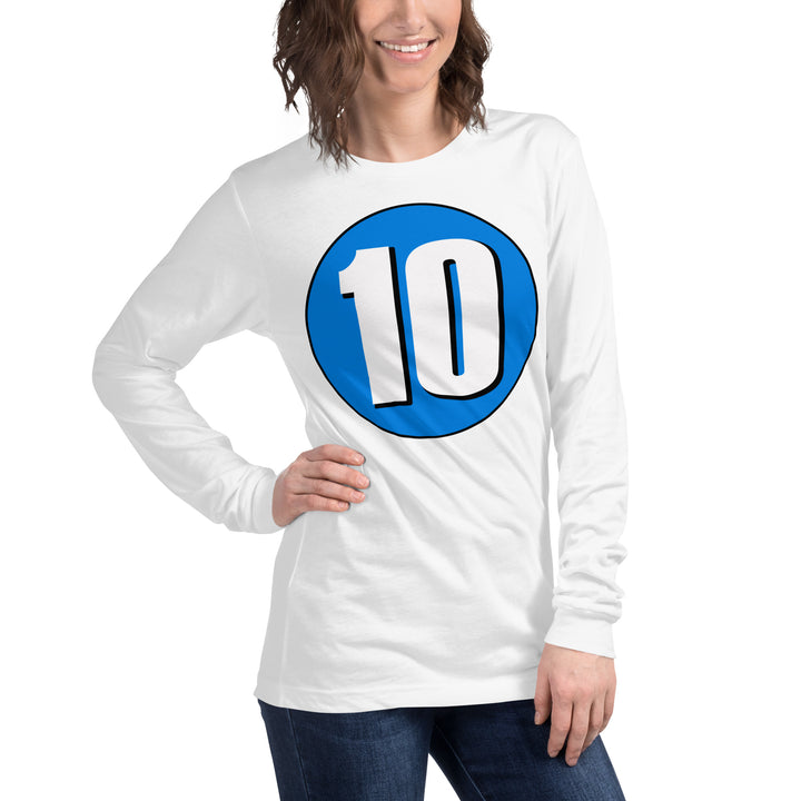 Unisex Long Sleeve Tee: White on Blue 10