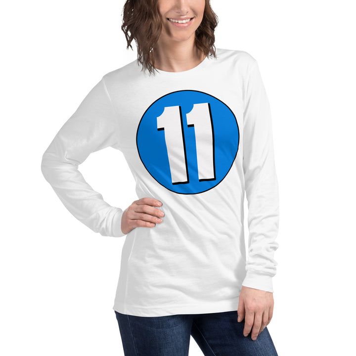 Unisex Long Sleeve Tee: White on Blue 11