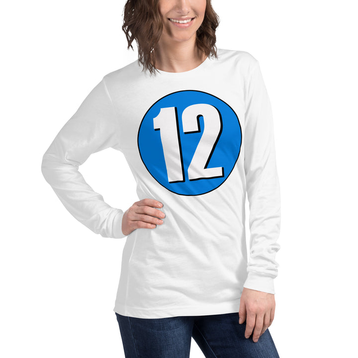 Unisex Long Sleeve Tee: White on Blue 12