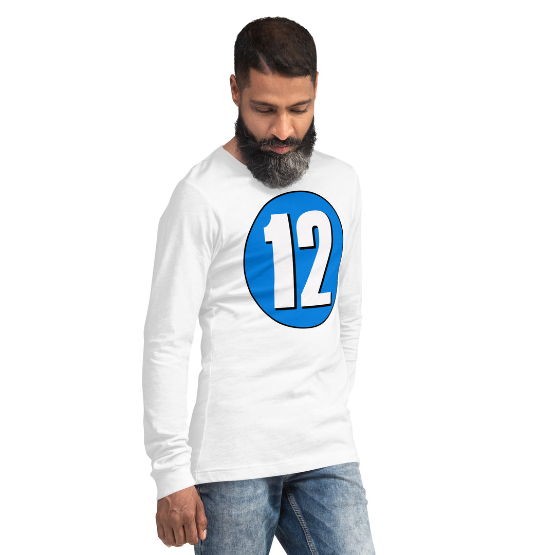 Unisex Long Sleeve Tee: White on Blue 12