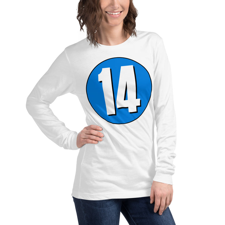 Unisex Long Sleeve Tee: White on Blue 14