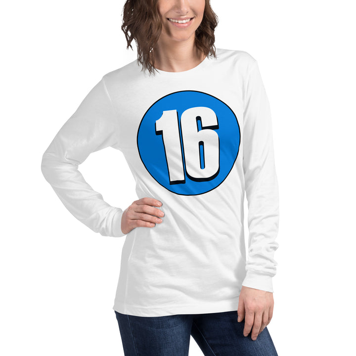 Unisex Long Sleeve Tee: White on Blue 16