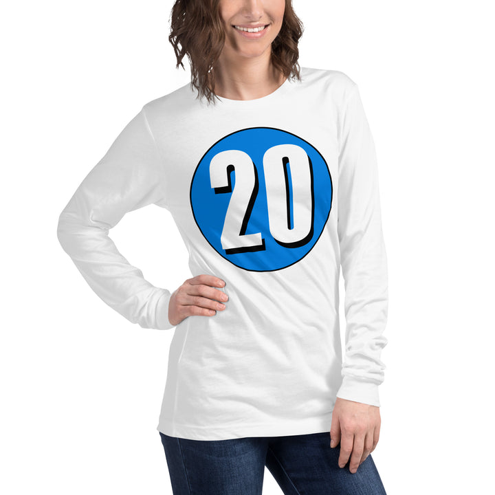 Unisex Long Sleeve Tee: White on Blue 20