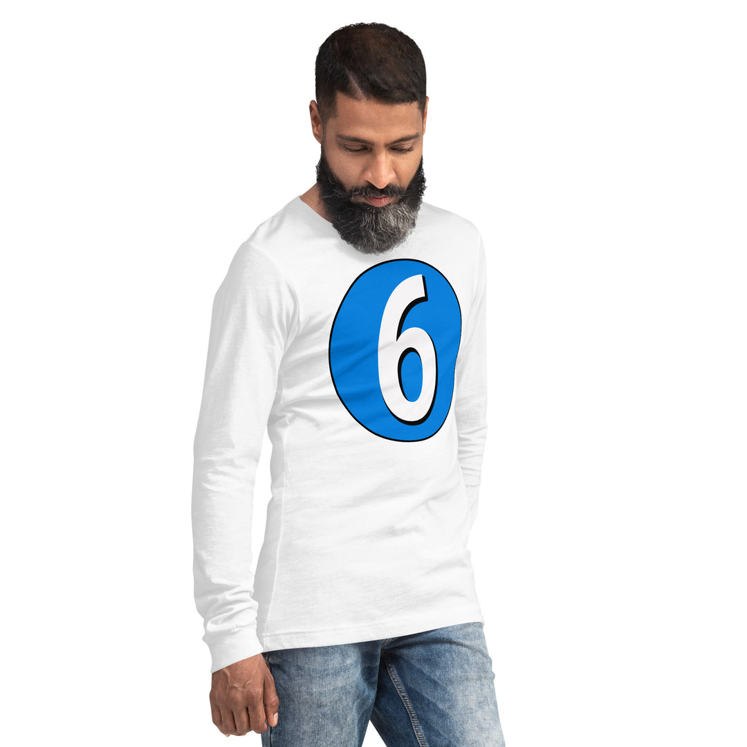 Unisex Long Sleeve Tee: White on Blue 6