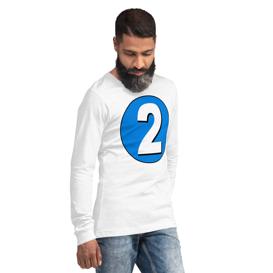 Unisex Long Sleeve Tee: White on Blue 2