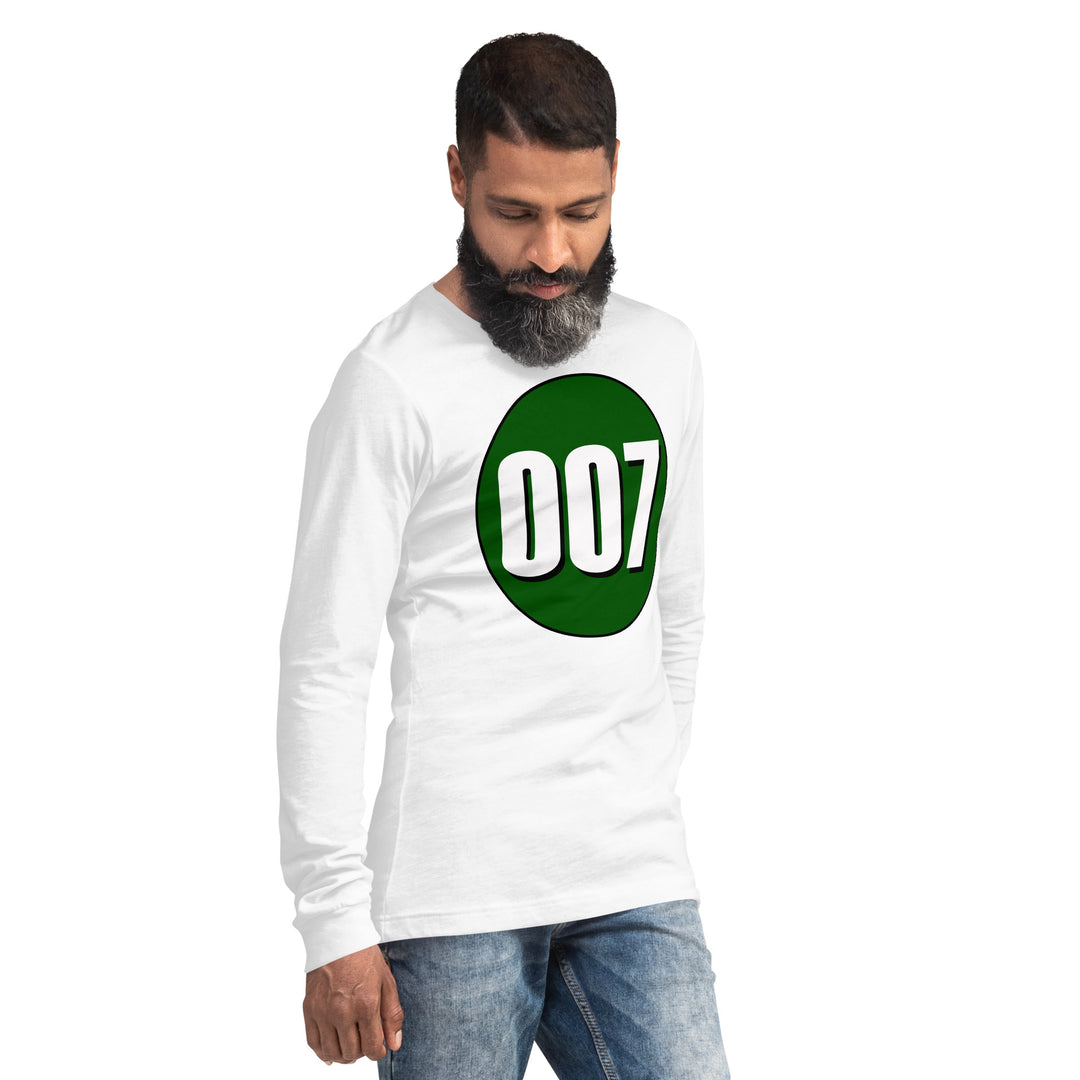 Unisex Long Sleeve Tee: White on Hunter Green 007