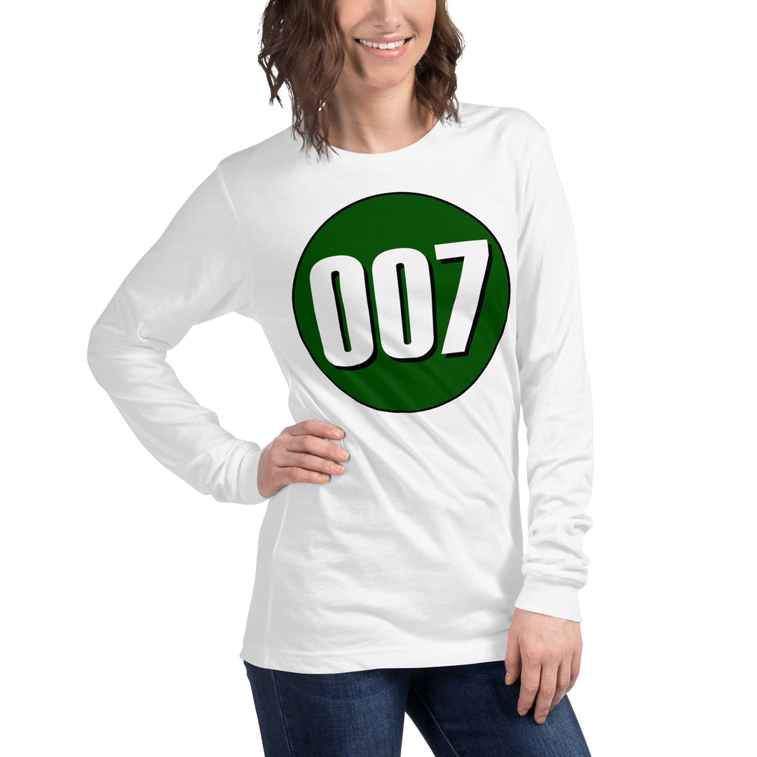 Unisex Long Sleeve Tee: White on Hunter Green 007