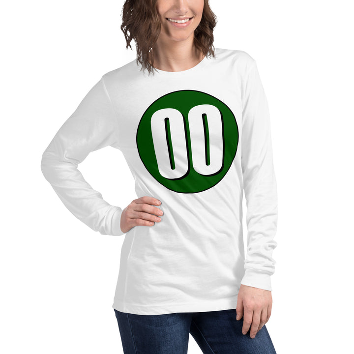 Unisex Long Sleeve Tee: White on Hunter Green 00