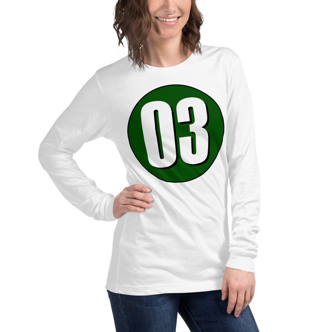 Unisex Long Sleeve Tee: White on Hunter Green 03