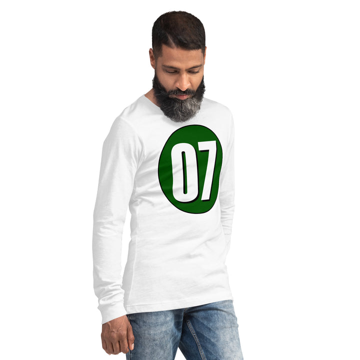 Unisex Long Sleeve Tee: White on Hunter Green 07