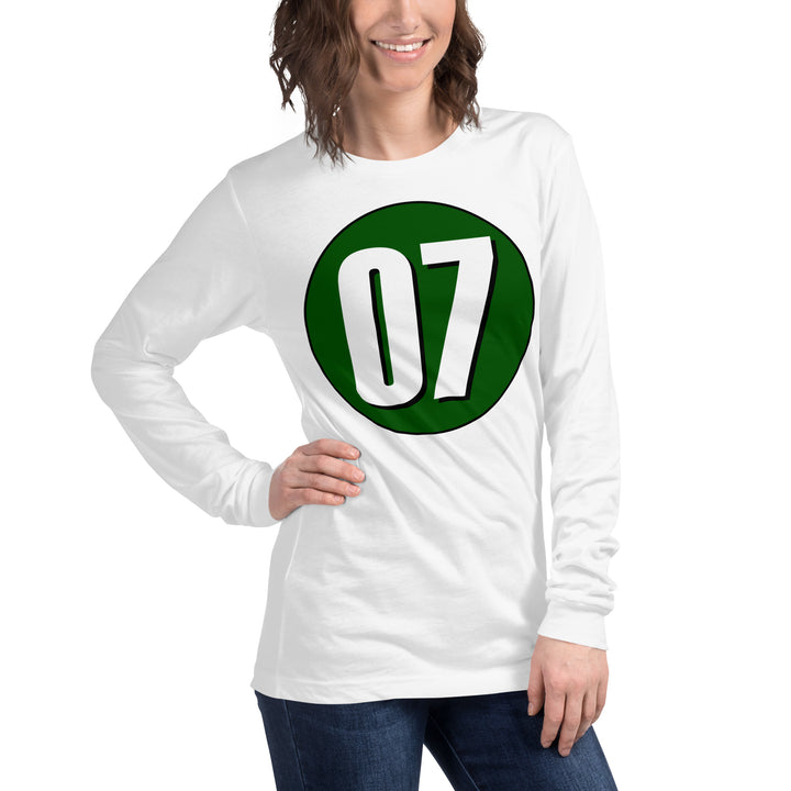 Unisex Long Sleeve Tee: White on Hunter Green 07