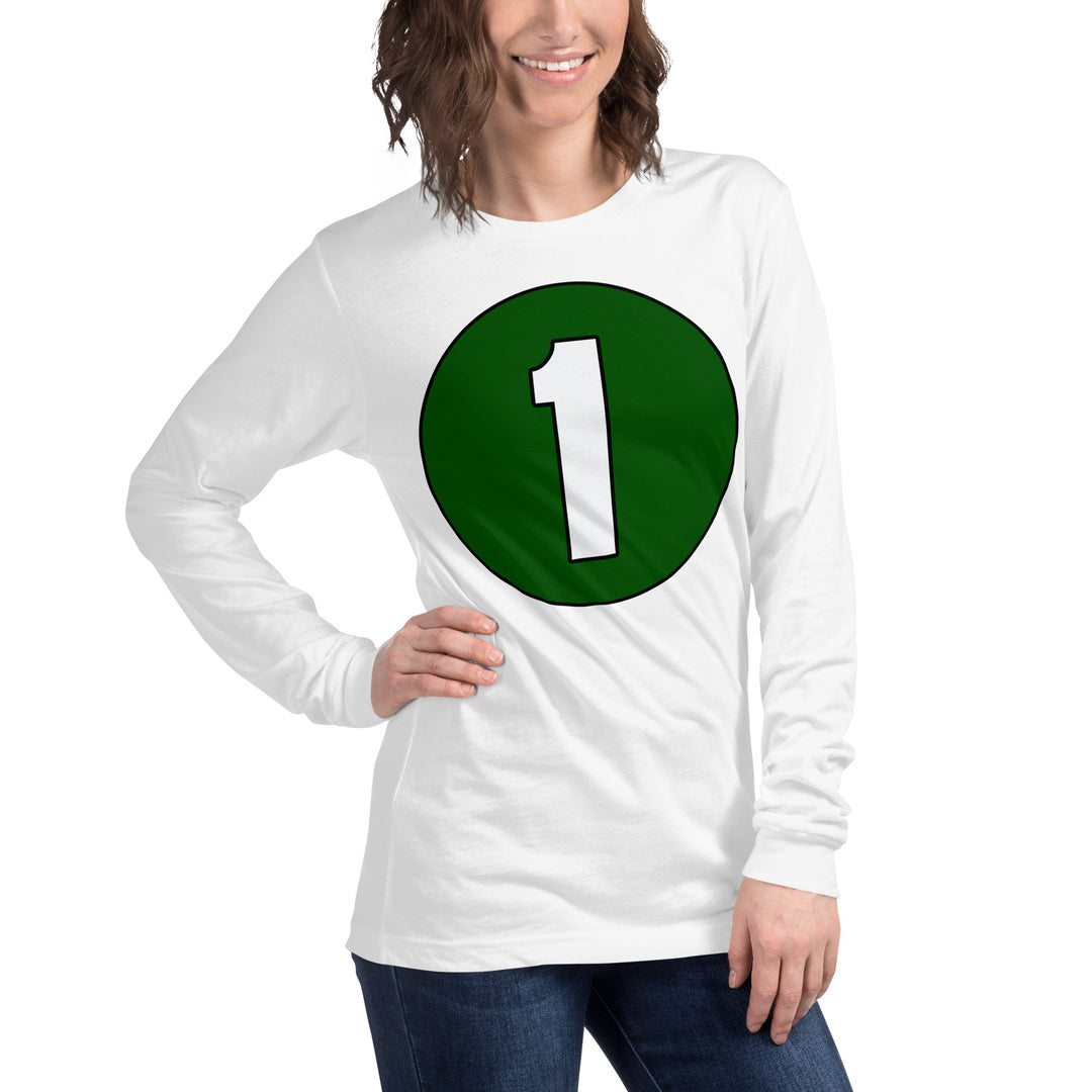 Unisex Long Sleeve Tee: White on Hunter Green 1