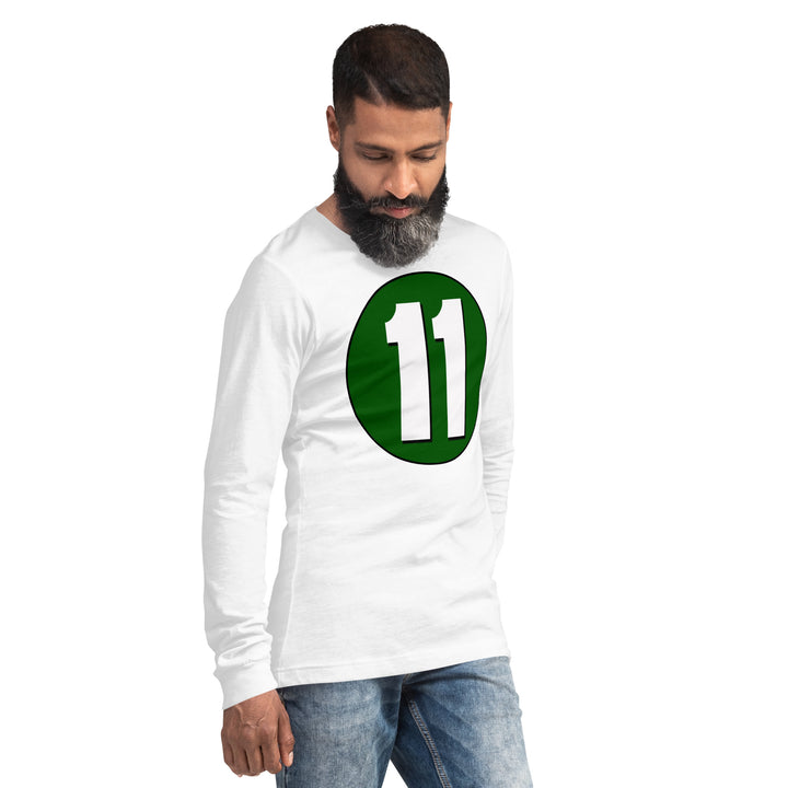 Unisex Long Sleeve Tee: White on Hunter Green 11