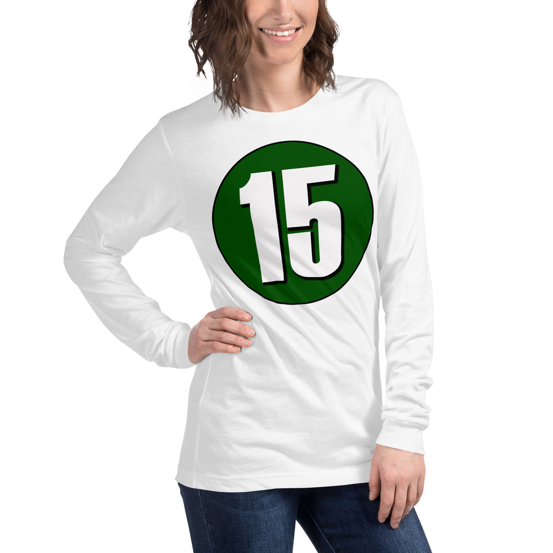 Unisex Long Sleeve Tee: White on Hunter Green 15