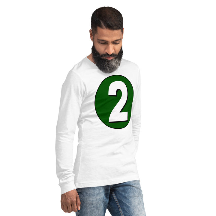 Unisex Long Sleeve Tee: White on Hunter Green 2