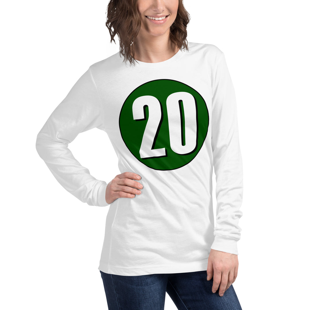 Unisex Long Sleeve Tee: White on Hunter Green 20