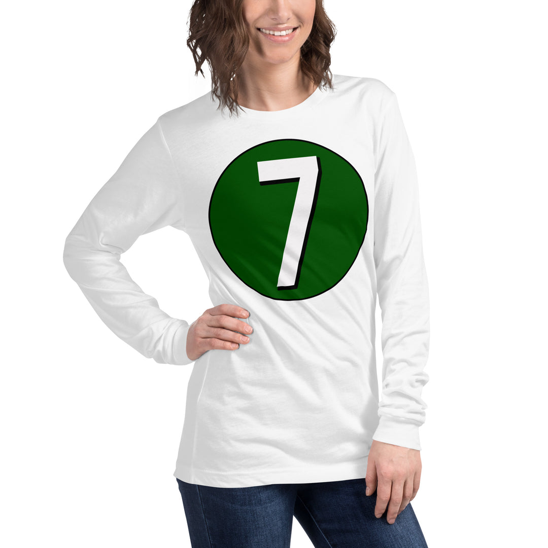 Unisex Long Sleeve Tee: White on Hunter Green 7