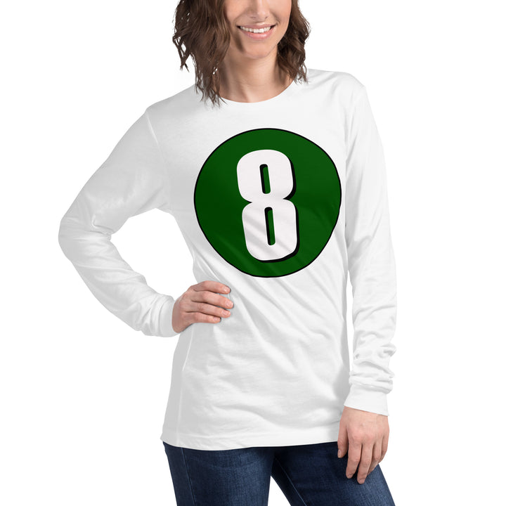 Unisex Long Sleeve Tee: White on Hunter Green 8