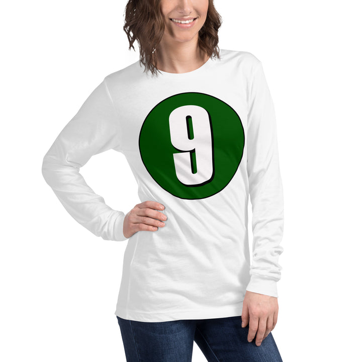 Unisex Long Sleeve Tee: White on Hunter Green 9