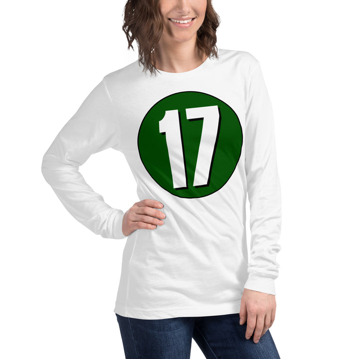 Unisex Long Sleeve Tee: White on Hunter Green 17