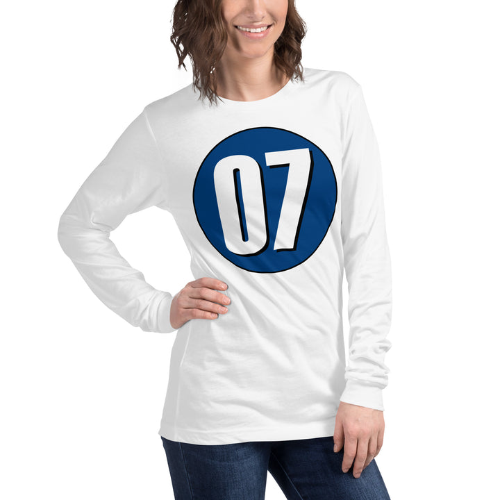 Unisex Long Sleeve Tee: White on Navy Blue 07