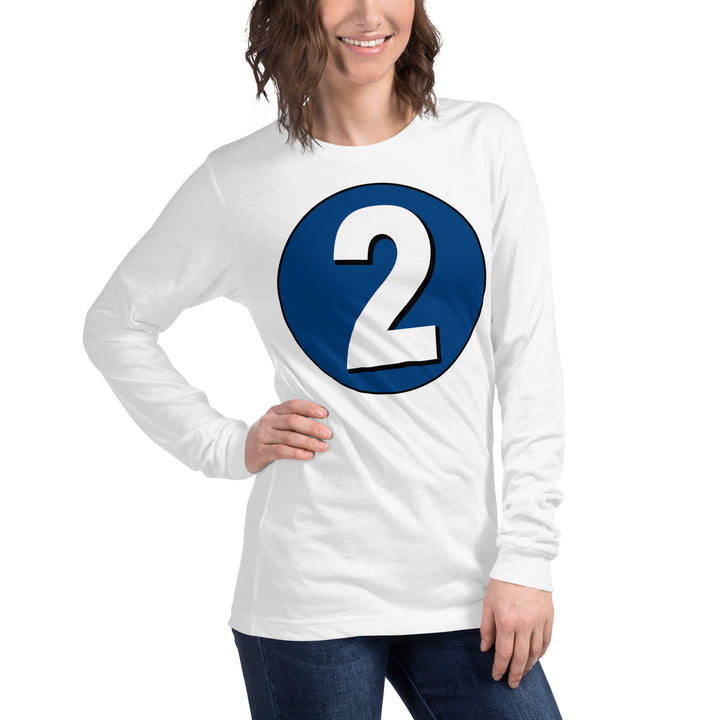 Unisex Long Sleeve Tee: White on Navy Blue 2