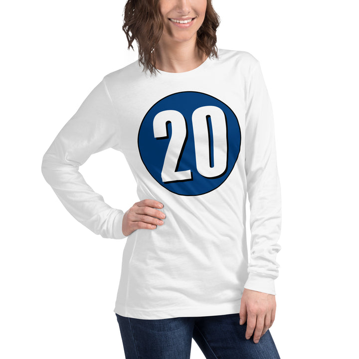 Unisex Long Sleeve Tee: White on Navy Blue 20