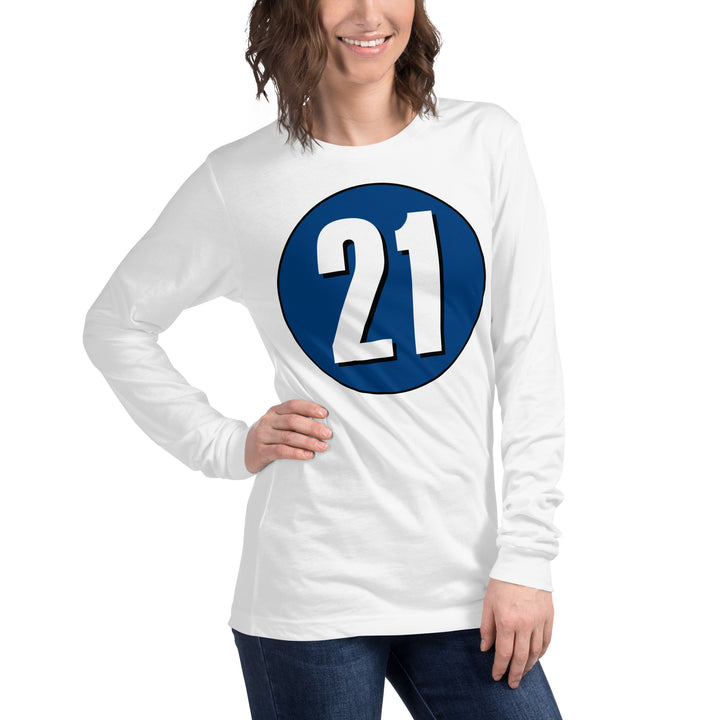 Unisex Long Sleeve Tee: White on Navy Blue 21