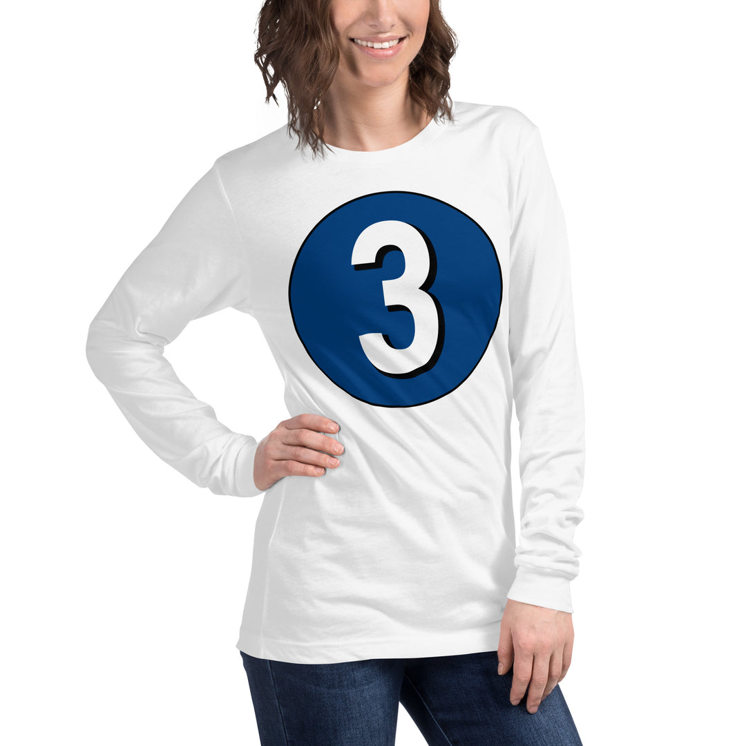 Unisex Long Sleeve Tee: White on Navy Blue 3