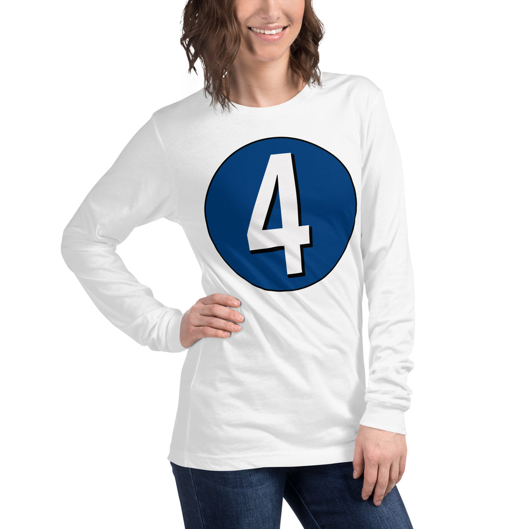 Unisex Long Sleeve Tee: White on Navy Blue 4