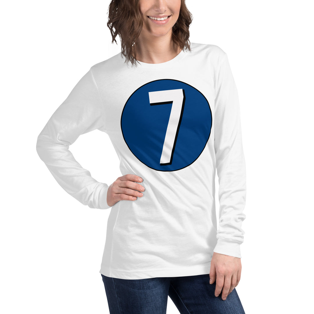 Unisex Long Sleeve Tee: White on Navy Blue 7