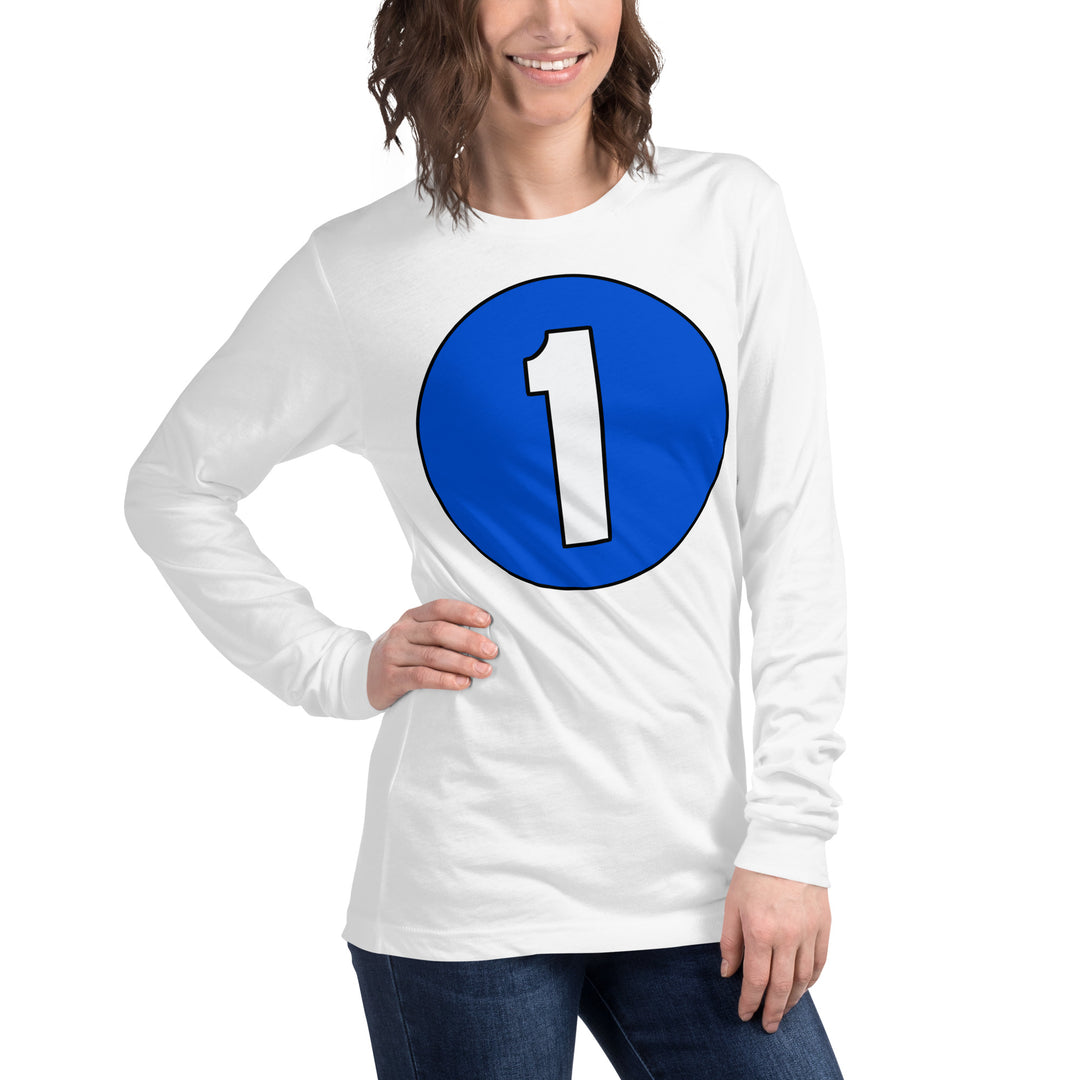 Unisex Long Sleeve Tee: White on Periwinkle 1