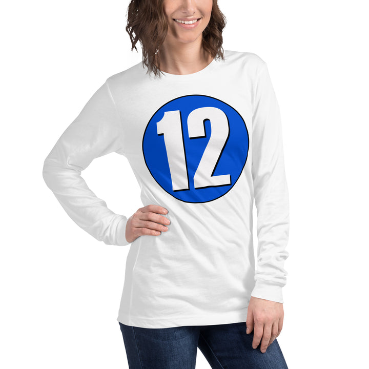 Unisex Long Sleeve Tee: White on Periwinkle 12