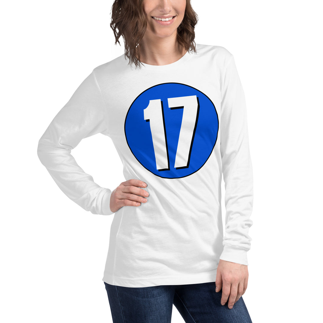 Unisex Long Sleeve Tee: White on Periwinkle 17