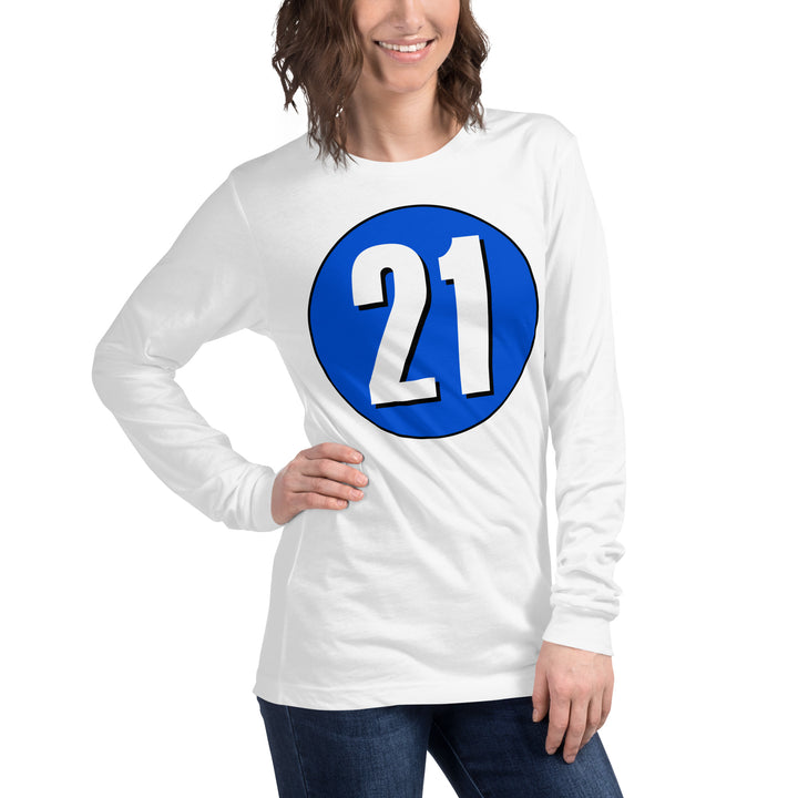 Unisex Long Sleeve Tee: White on Periwinkle 21