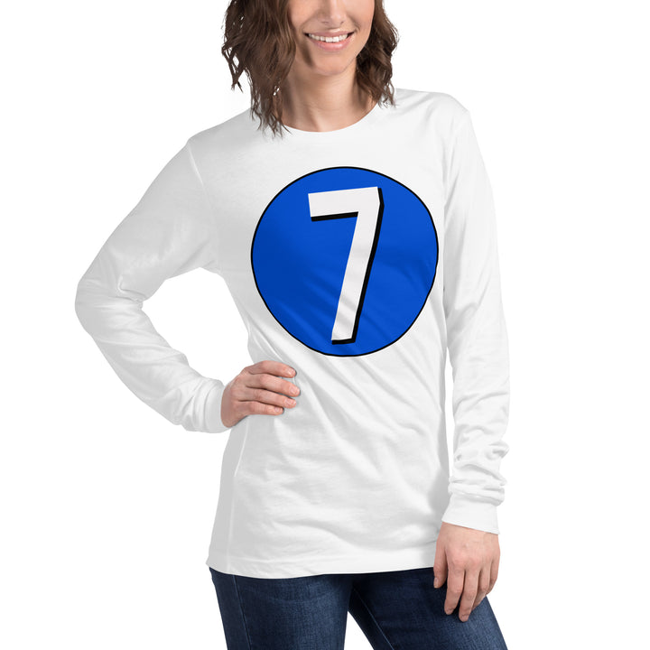 Unisex Long Sleeve Tee: White on Periwinkle 7